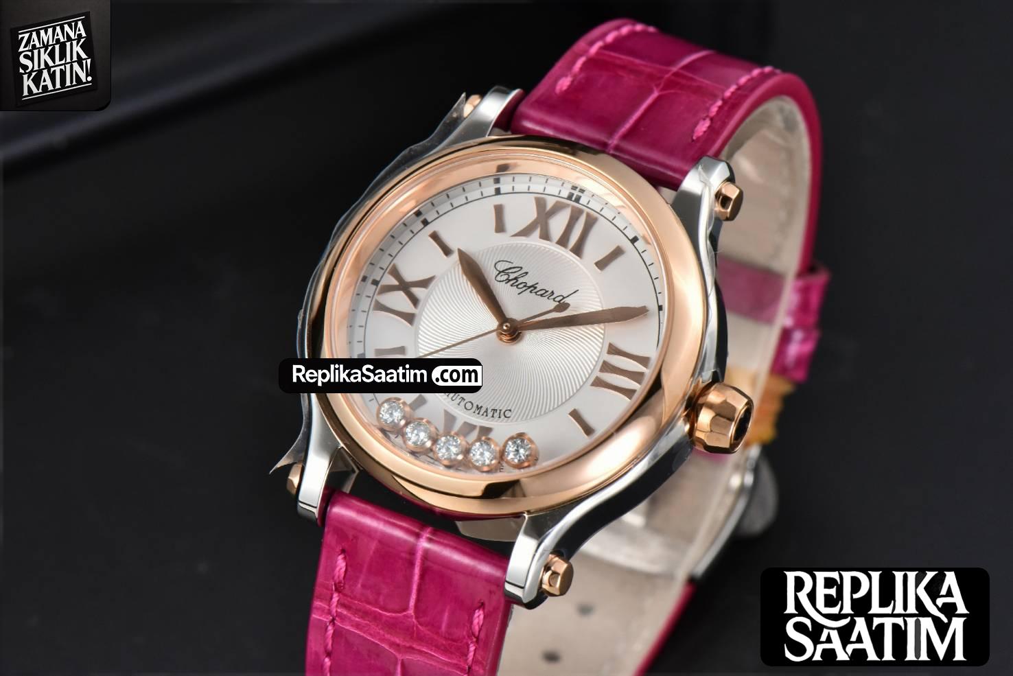 Happy Sport Automatic RG/SS 33mm HWF White Dial Rose Red Leather Starp A2892 -03