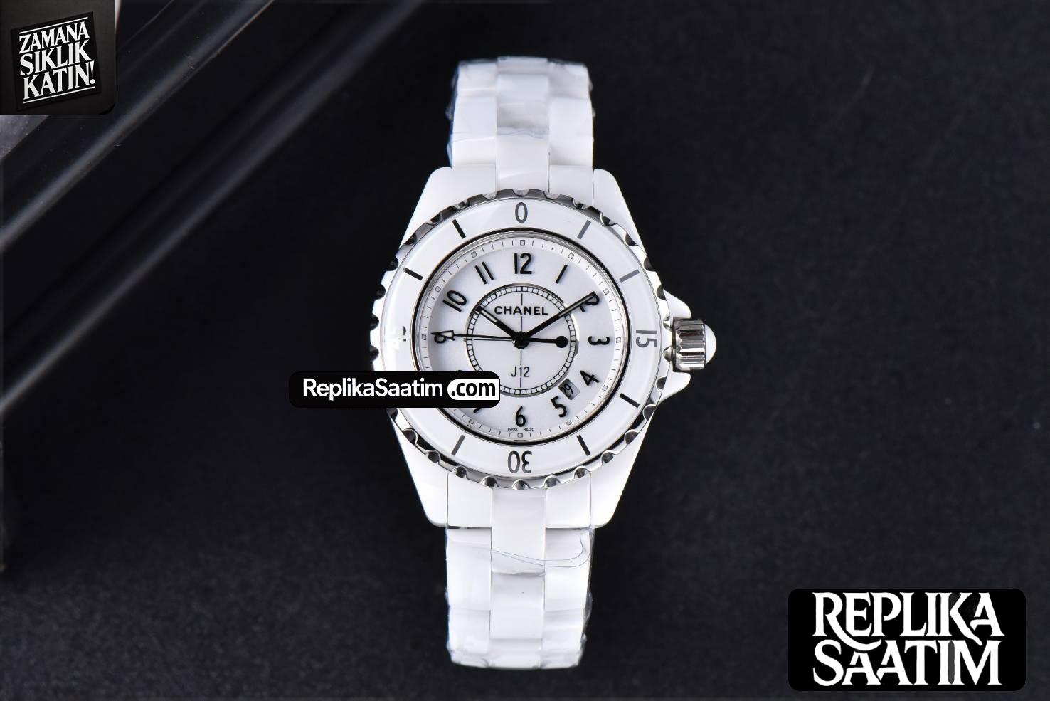 J12 38mm XF WhiteCeramic White Dial Crystal Markers On Bracelet -01