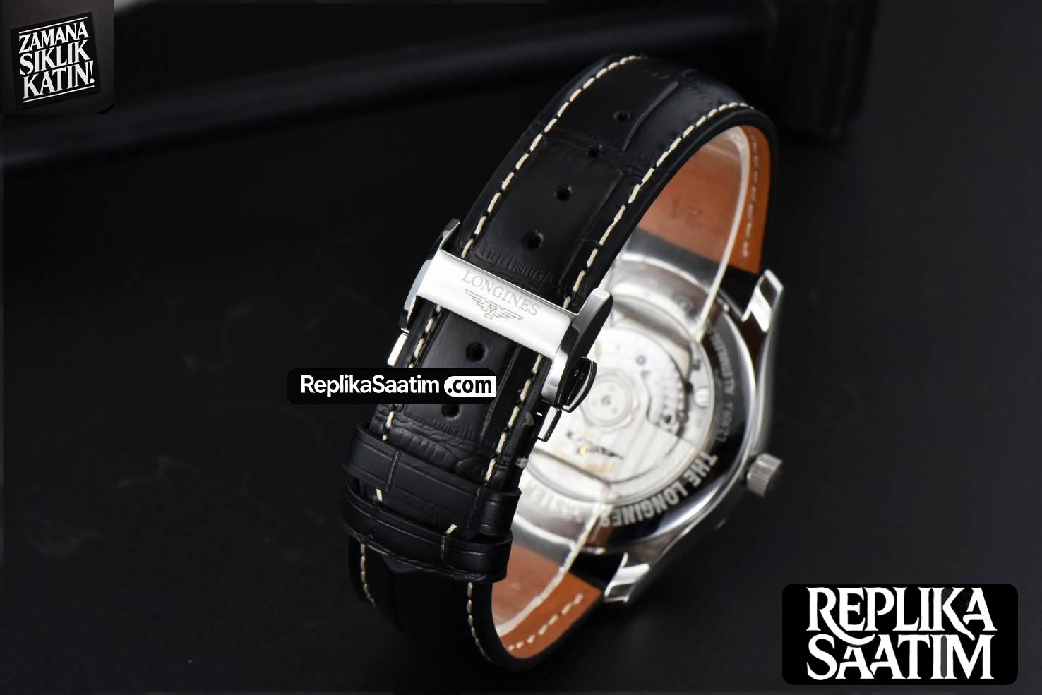 Longines Master Moonphase 40MM GF Black Dial Roma Marker Black Leather Strap A899 -13