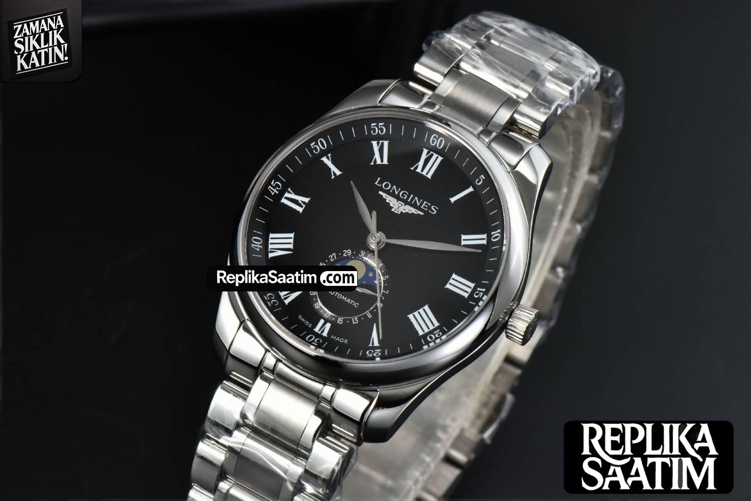 Longines Master Moonphase 40MM GF Black Dial Roma Marker SS Bracelet A899 -02