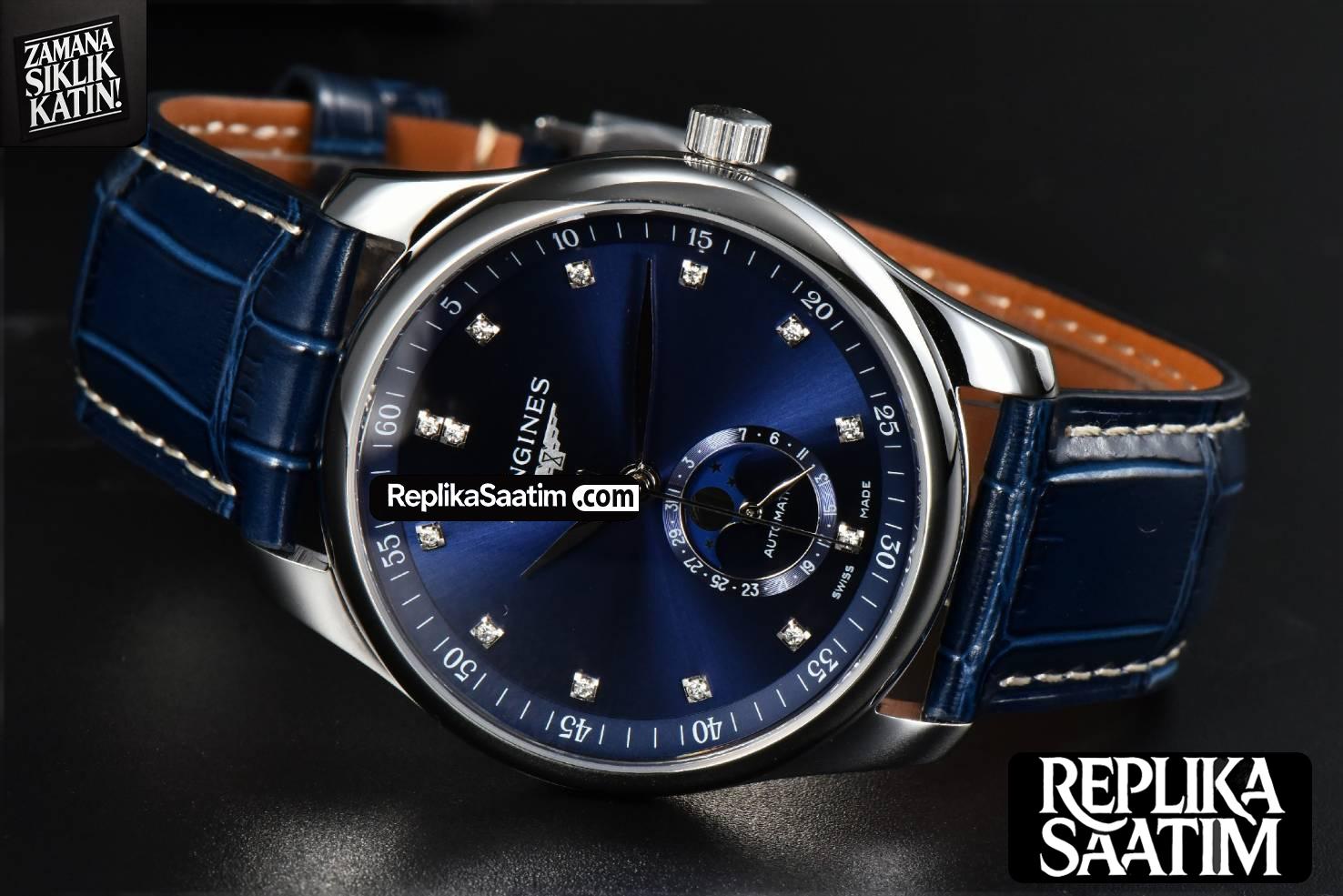 Longines Master Moonphase 40MM GF Blue Dial Diamond Marker Blue Leather Strap A899 -10