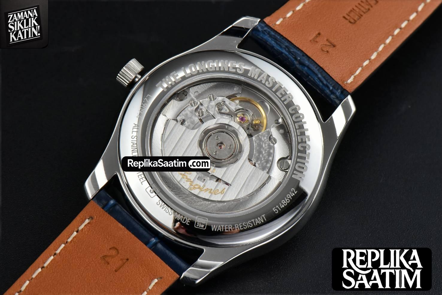 Longines Master Moonphase 40MM GF Blue Dial Diamond Marker Blue Leather Strap A899 -12