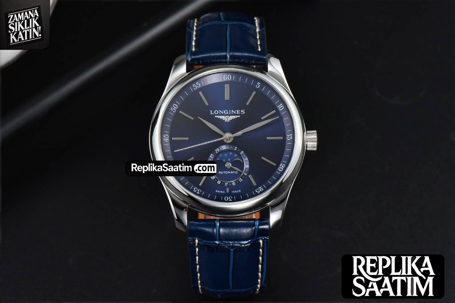 Longines Master Moonphase 40MM GF Blue Dial Stick Marker Blue Leather Strap A899 -02