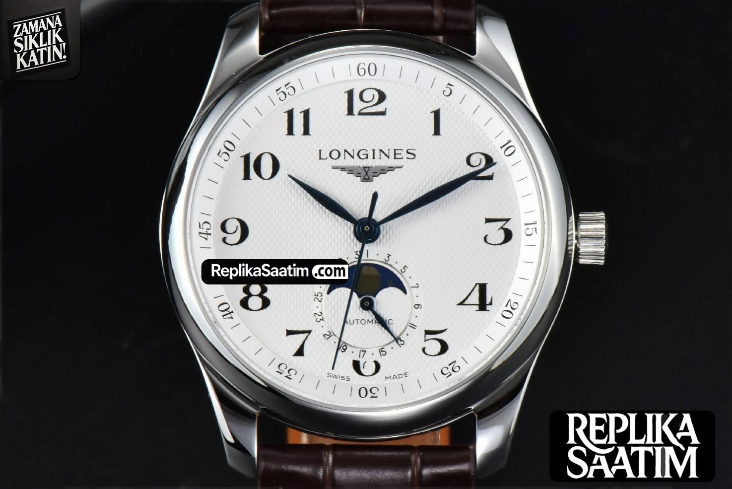 Longines Master Moonphase 40MM GF White Dial Digital Marker Brown Leather Strap A899 -01