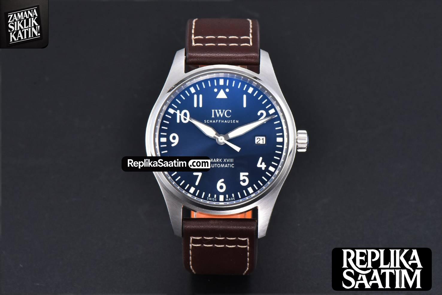 Mark XVIII IWC327010 V7F 40MM Blue Dial Brown Leather Strap V7F A2892 -02