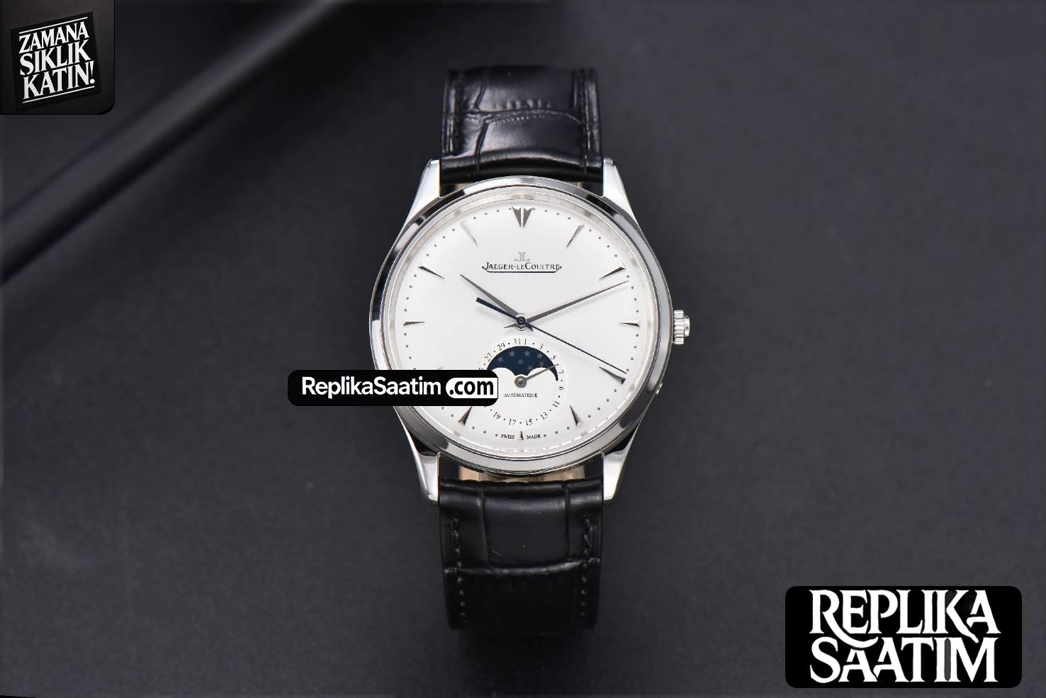 Master Ultra Thin Moon 1368420 SS YLF 39MM White Dial Black Leather Strap A925 -01
