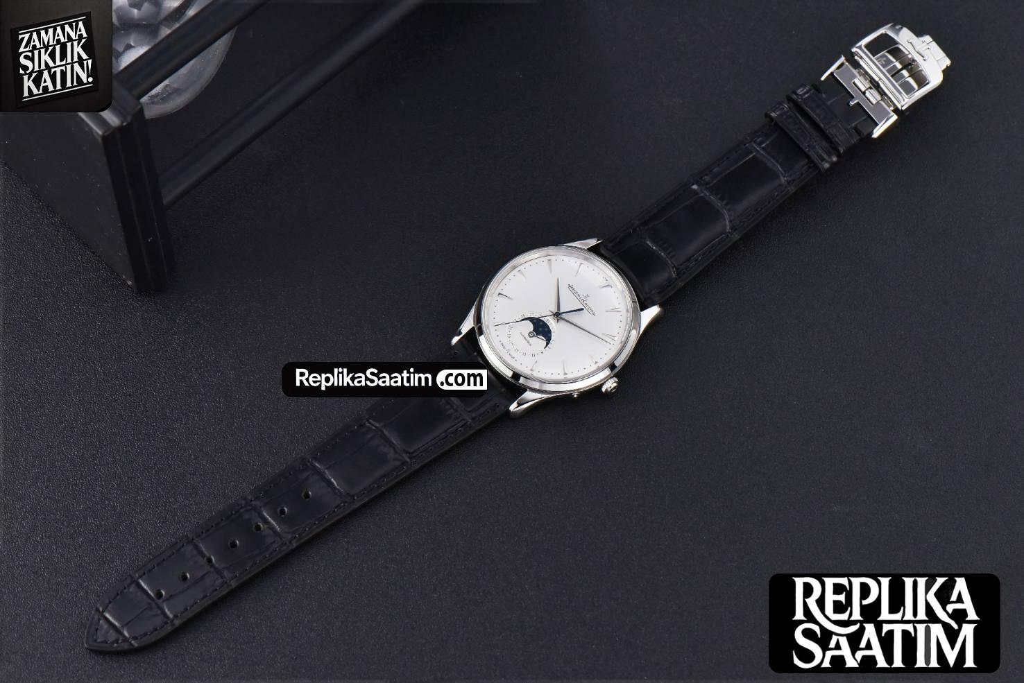 Master Ultra Thin Moon 1368420 SS YLF 39MM White Dial Black Leather Strap A925 -03