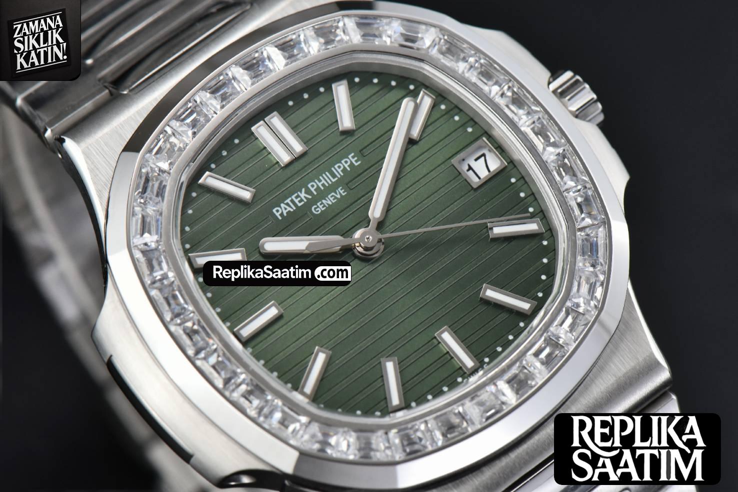 Nautilus 5711 3KF 40MM Diamond Bezel Green Dial SS Bracelet A324SC -09