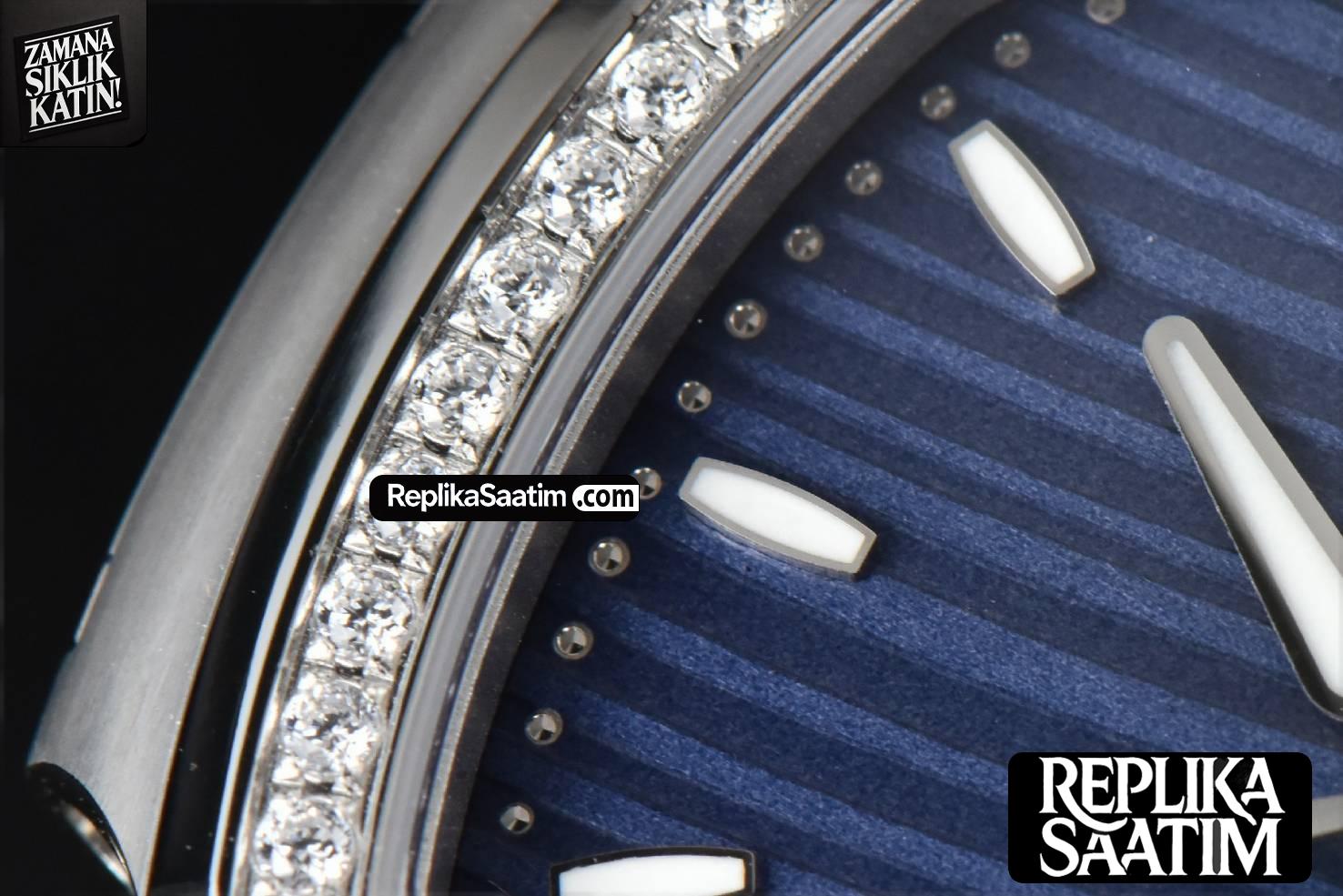 Nautilus 7118 Ladies 3KF 35MM Diamond Blue Dial SS Bracelet 324CS -07