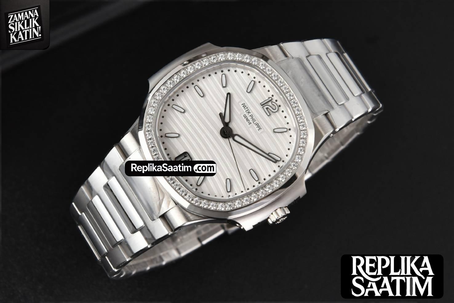 Nautilus 7118 Ladies 3KF 35MM Diamond White Dial SS Bracelet 324CS -03