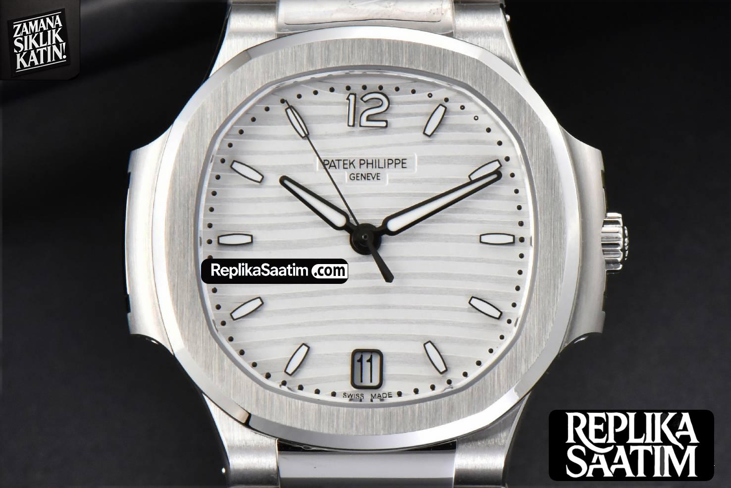 Nautilus 7118 Ladies 3KF 35MM White Dial SS Bracelet A324 -01