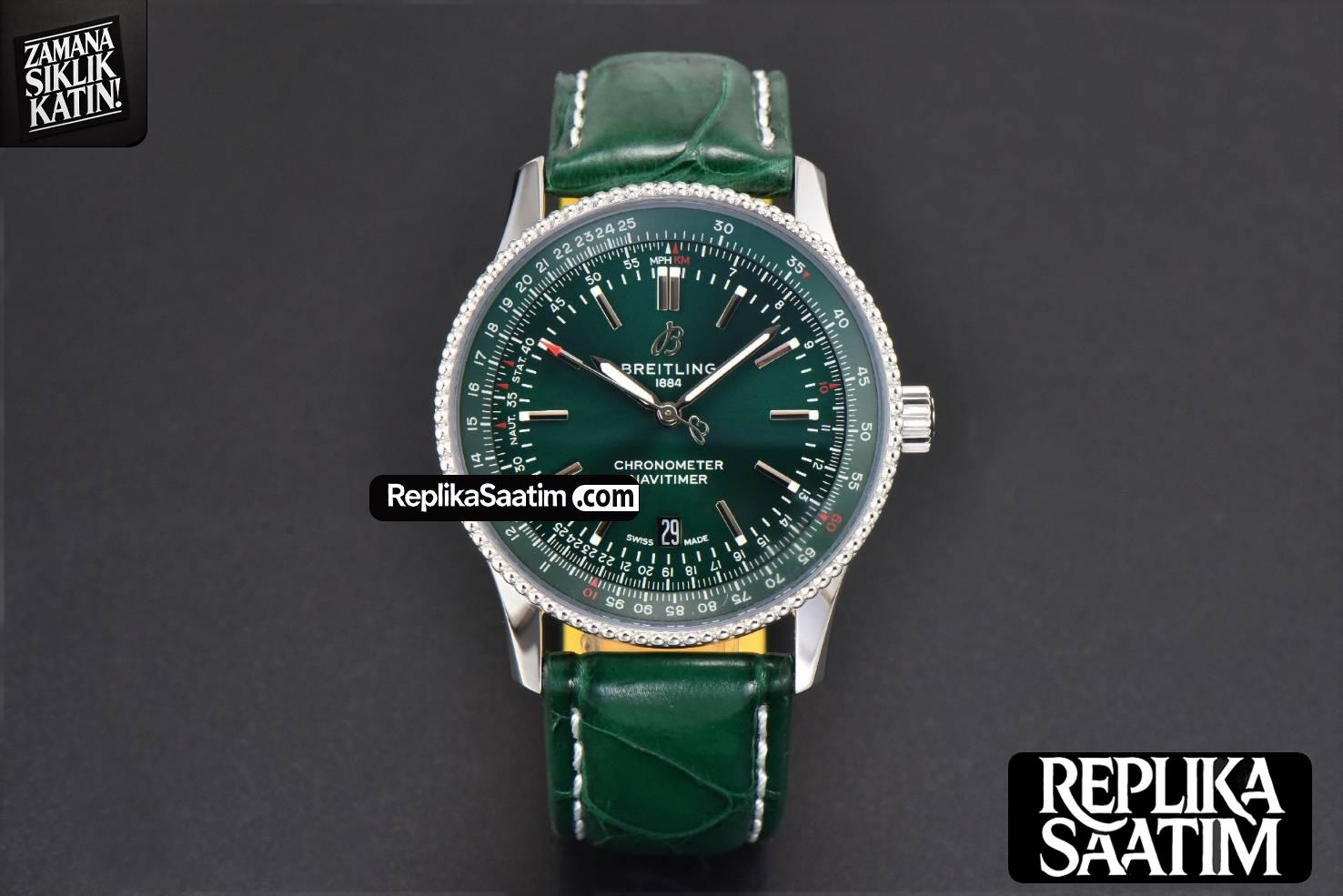 Navitimer 41mm TF Green Dial Green Leather Strap 2824 -02
