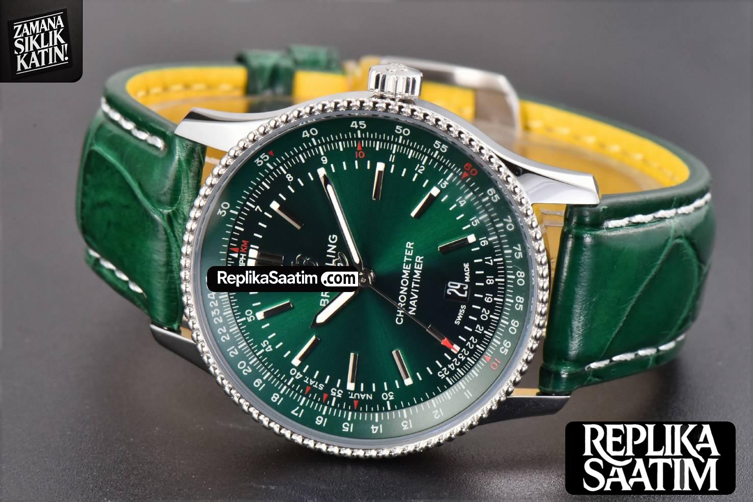 Navitimer 41mm TF Green Dial Green Leather Strap 2824 -12