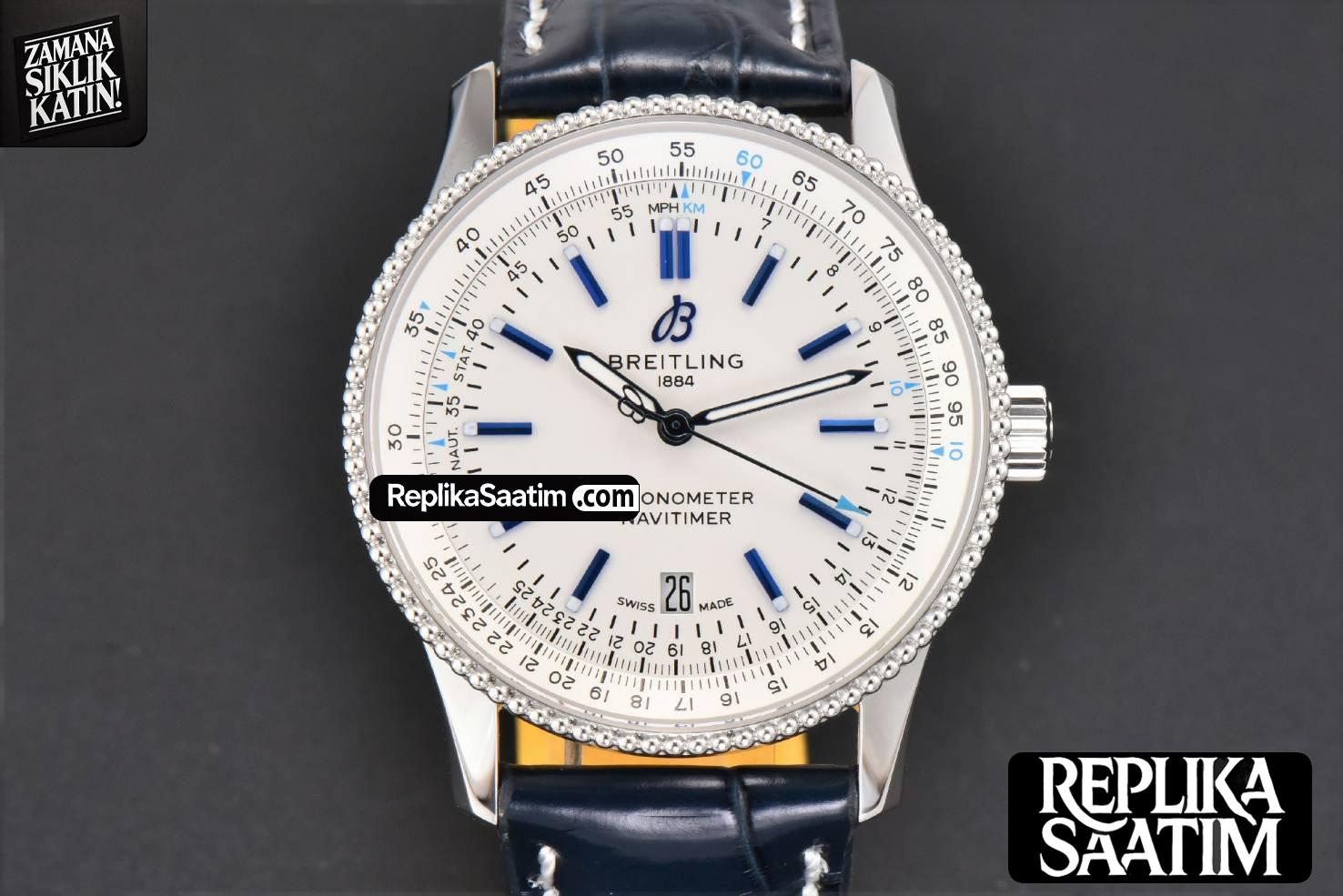 Navitimer 41mm TF White Dial Black Leather Strap 2824 -01