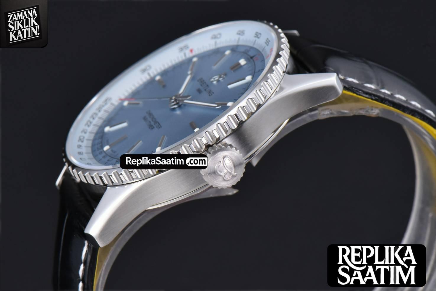 Navitimer Automatic 41mm SS BLSF Ice Blue Dial on Black Leather Strap A2824 -09