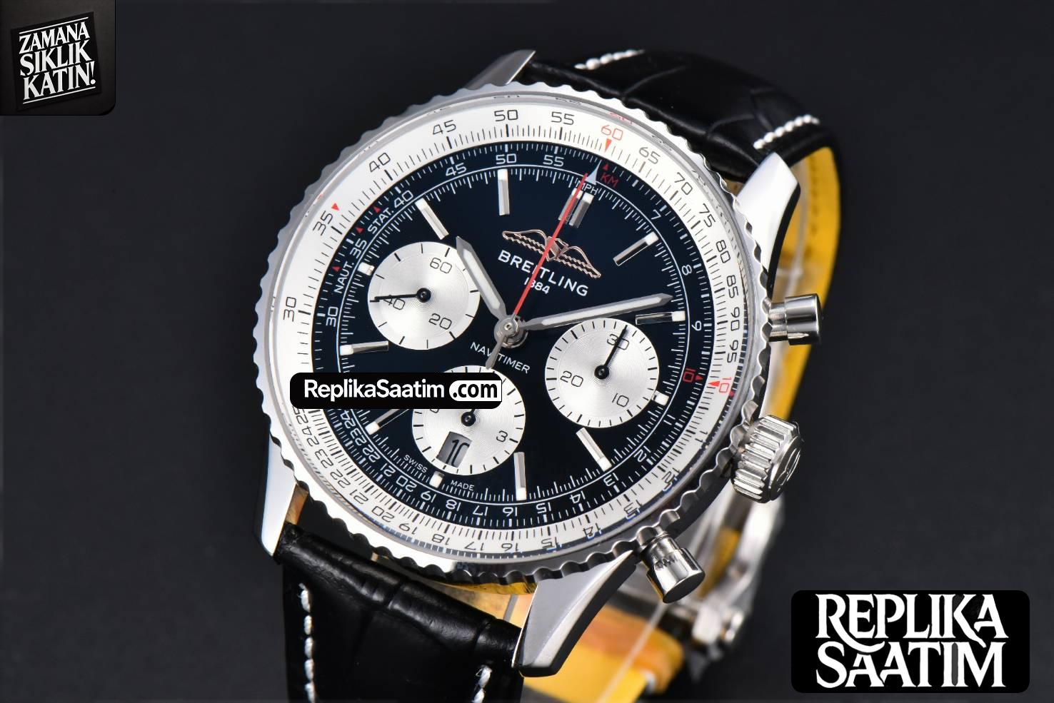 Navitimer B01 43mm BLSF Black Dial Black Leather Strap A7750 -03