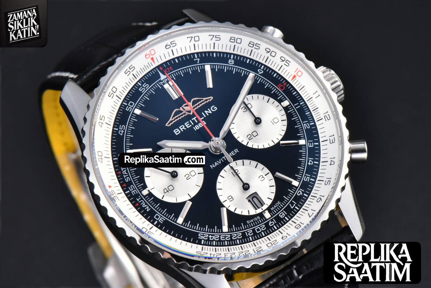 Navitimer B01 43mm BLSF Black Dial Black Leather Strap A7750 -11