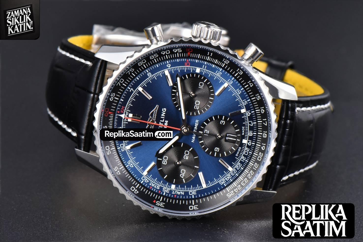 Navitimer B01 43mm BLSF Blue Dial Black Leather Strap A7750 -12