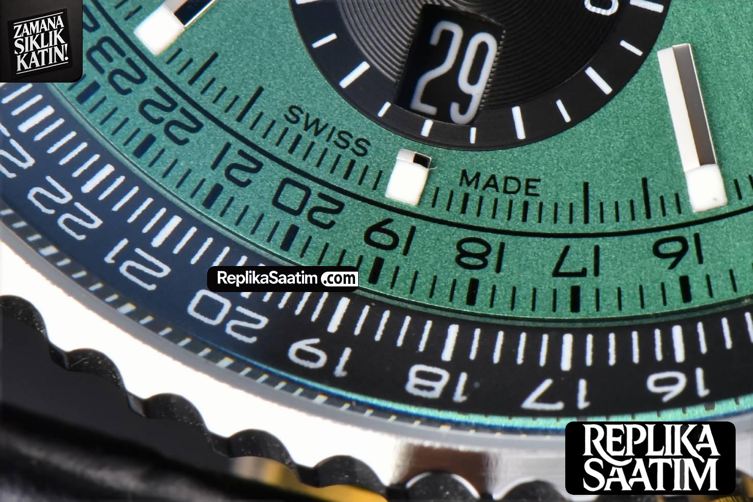 Navitimer B01 43mm BLSF Green Dial Black Subdial Black Leather Strap A7750 -08