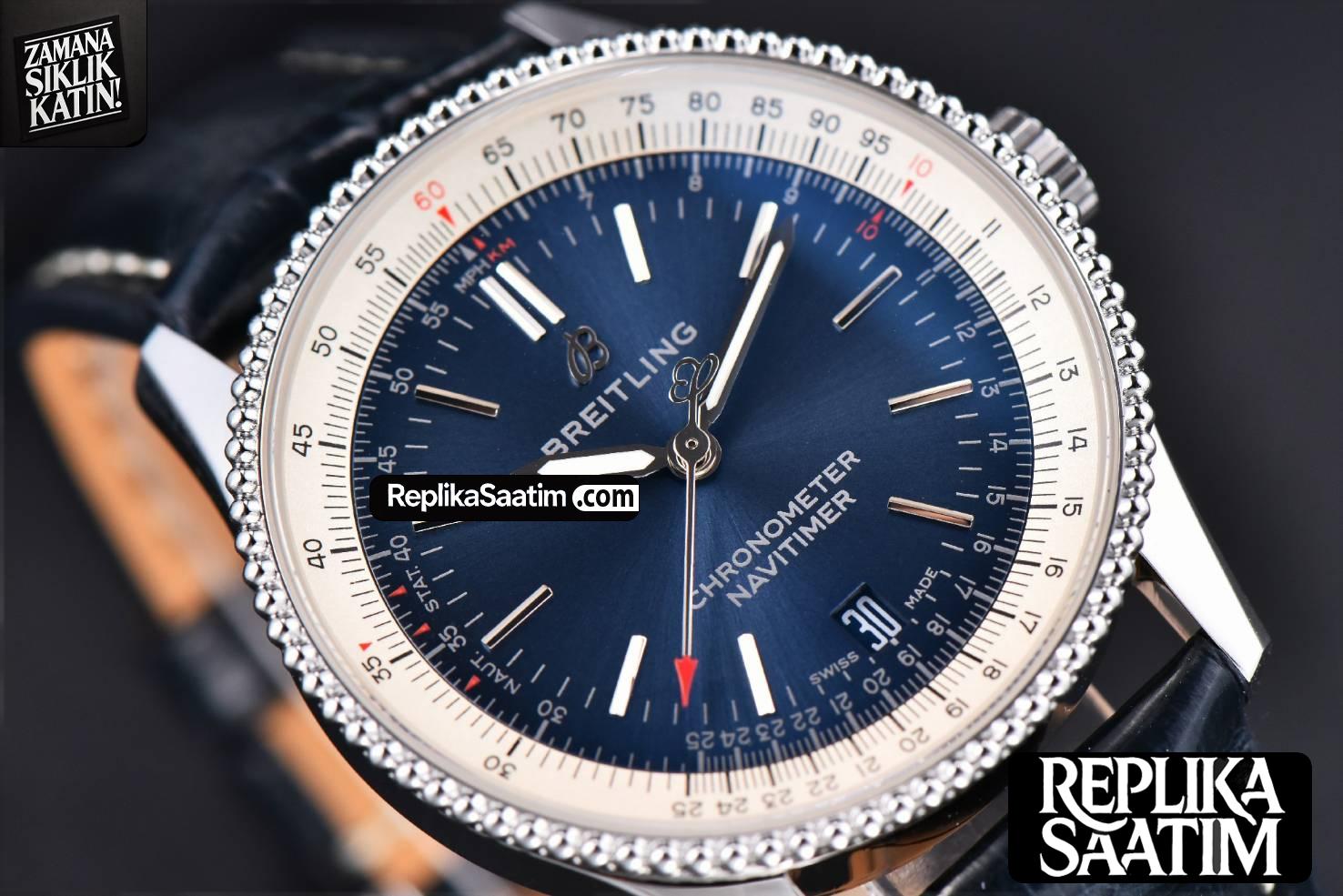 Navitimer TF 38MM SS Blue Dial White Bezel Blue Leather Strap A2824 -08