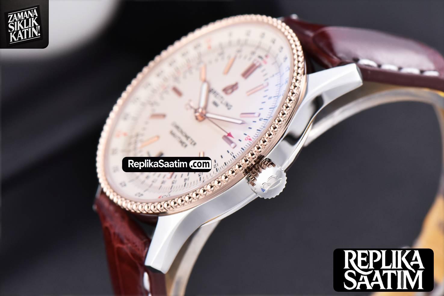 Navitimer TF 41MM RG White Dial White Bezel Brown Leather A2824 -09