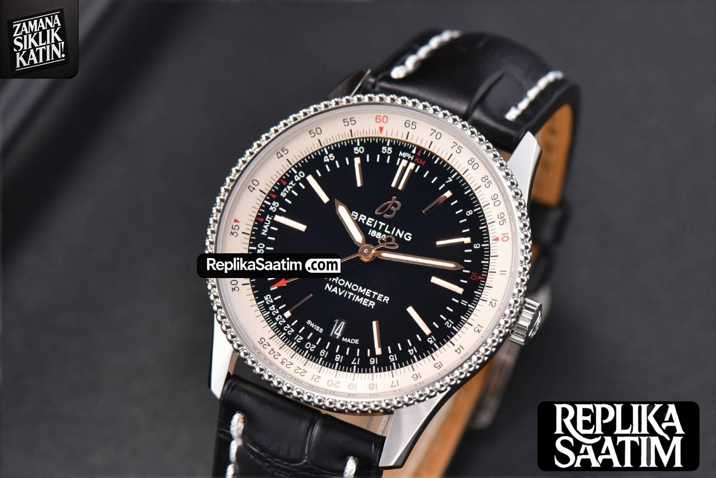 Navitimer V7F 41MM Black Dial Black Leather Strap A2824 -02
