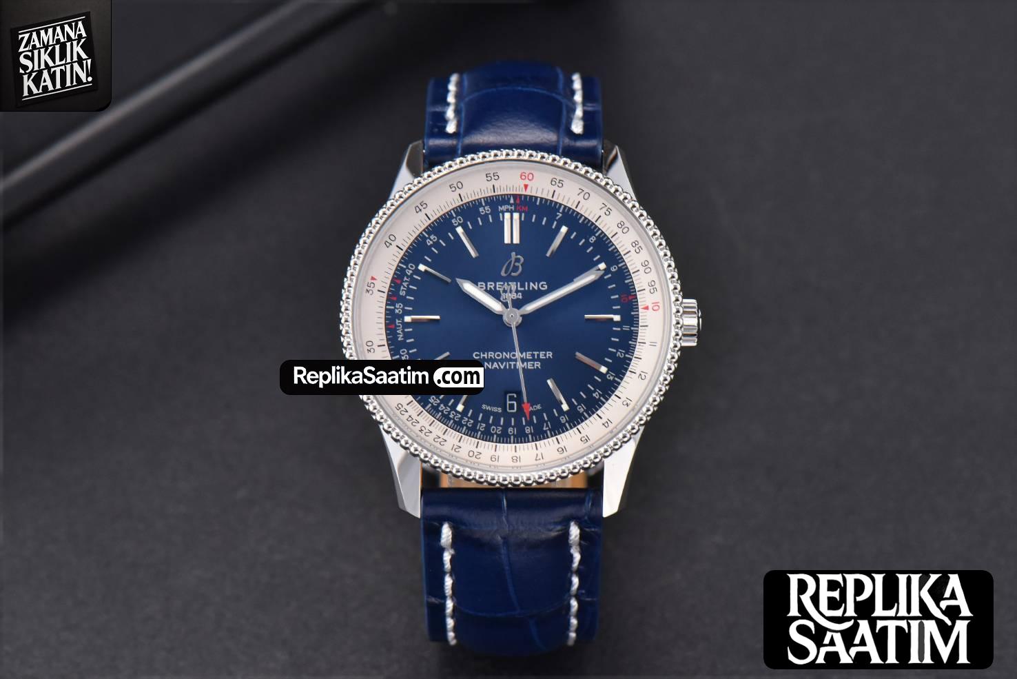 Navitimer V7F 41MM Blue Dial Blue Leather Strap A2824 -01