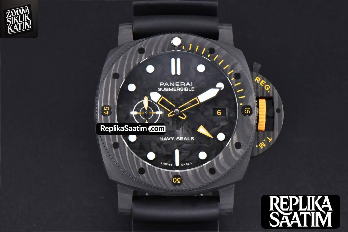 PAM 1324 Submersible GMT Carbotech VSF 44MM Black Dial Rubber Strap P900 -01