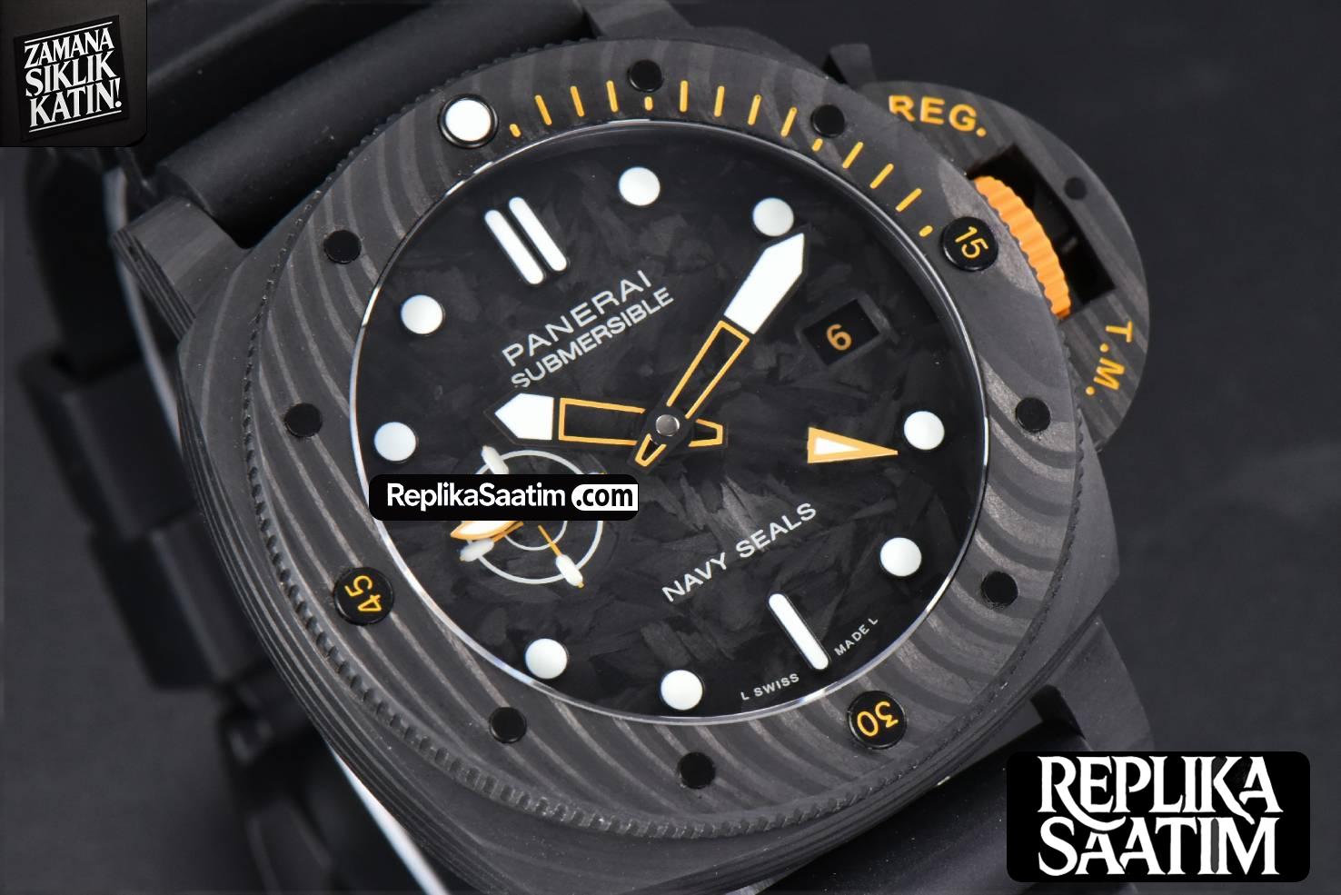 PAM 1324 Submersible GMT Carbotech VSF 44MM Black Dial Rubber Strap P900 -12