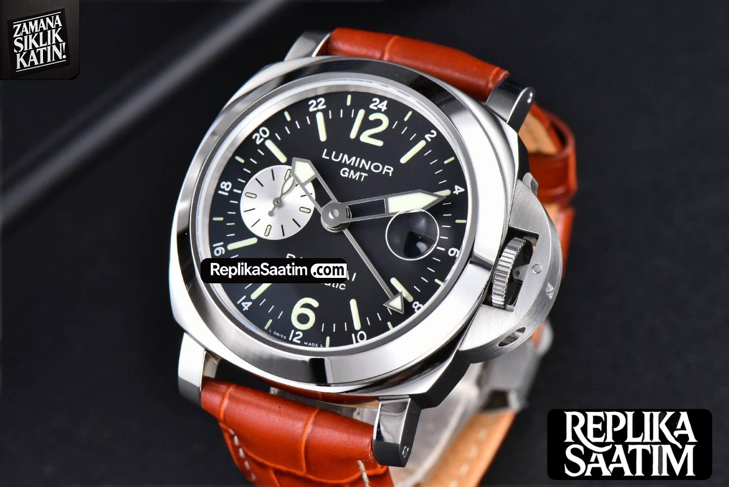 PAM088 GMT 44mm VSF Black Dial Brown Leather Strap P9001 -03