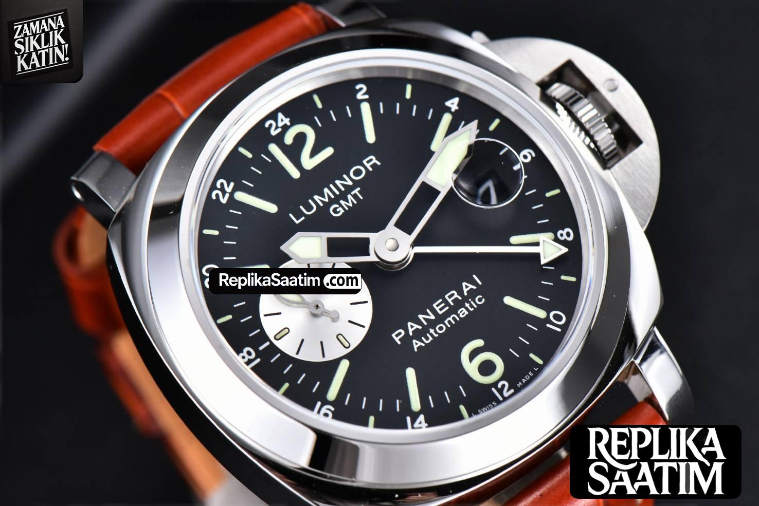 PAM088 GMT 44mm VSF Black Dial Brown Leather Strap P9001 -10