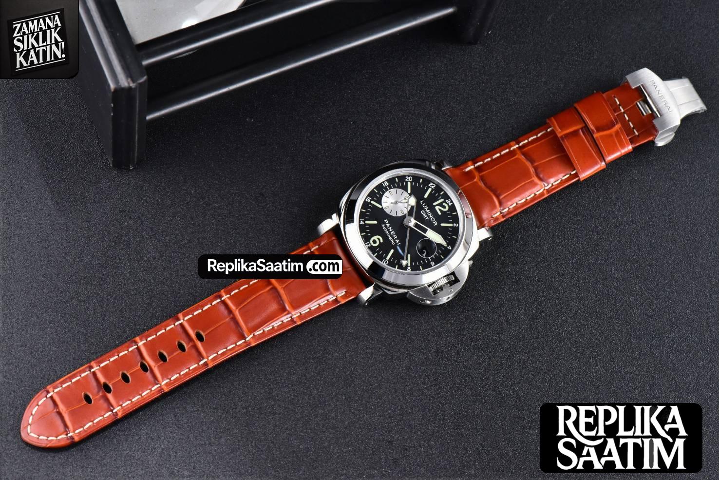 PAM088 GMT 44mm VSF Black Dial Brown Leather Strap P9001 -28