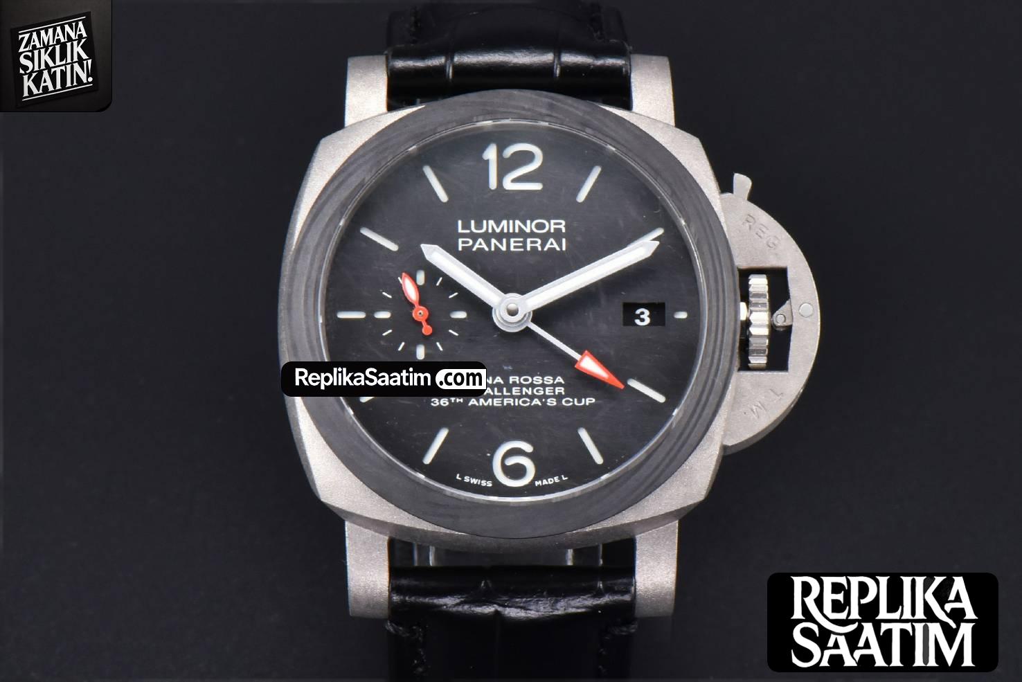 PAM1096 Luminor GMT 42mm Titanium VSF Black Dial Black Leather Strap P9011 -01