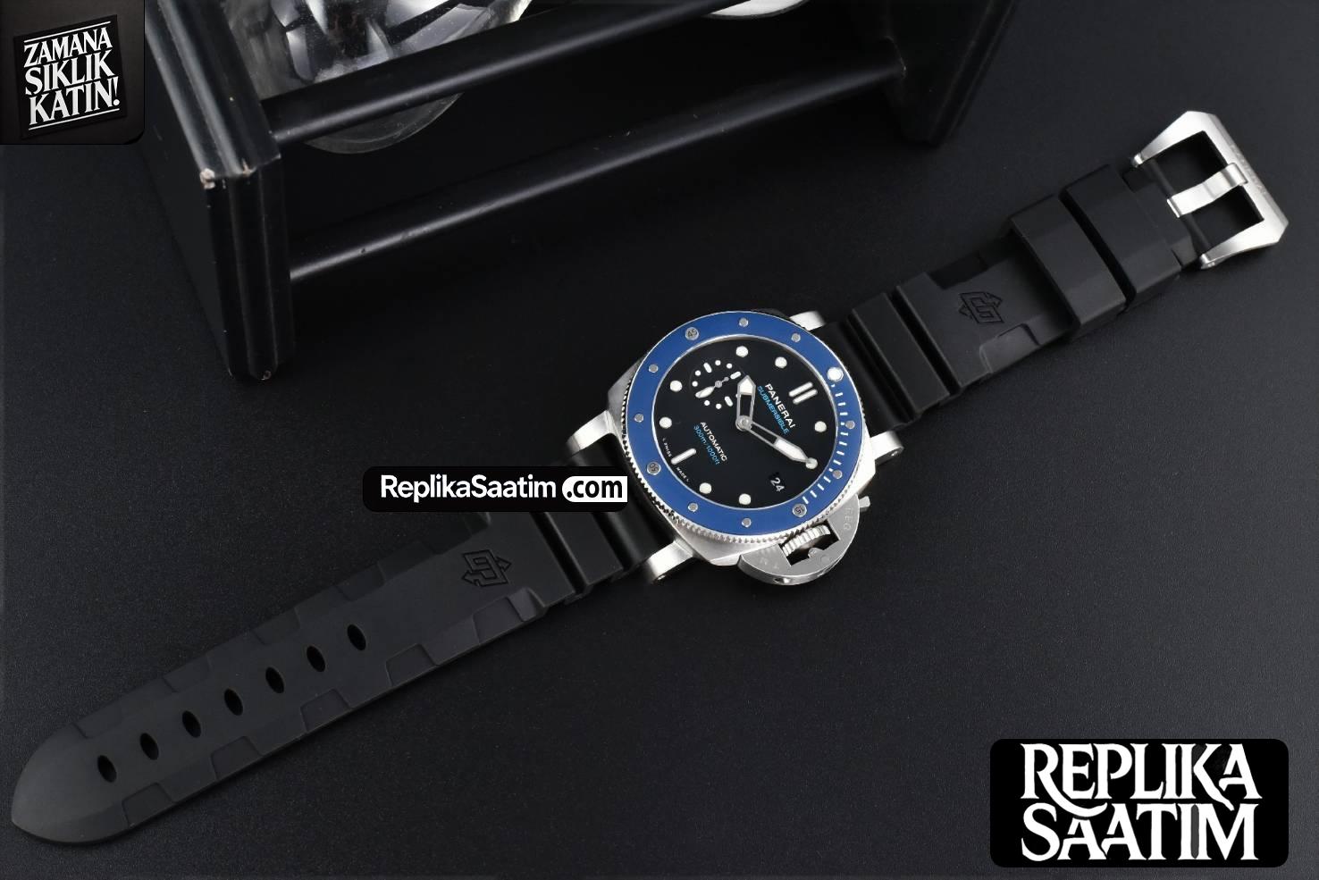 PAM1209 Submersible 42mm VSF Black Dial Blue Bezel Black Rubber Strap P9000 -26