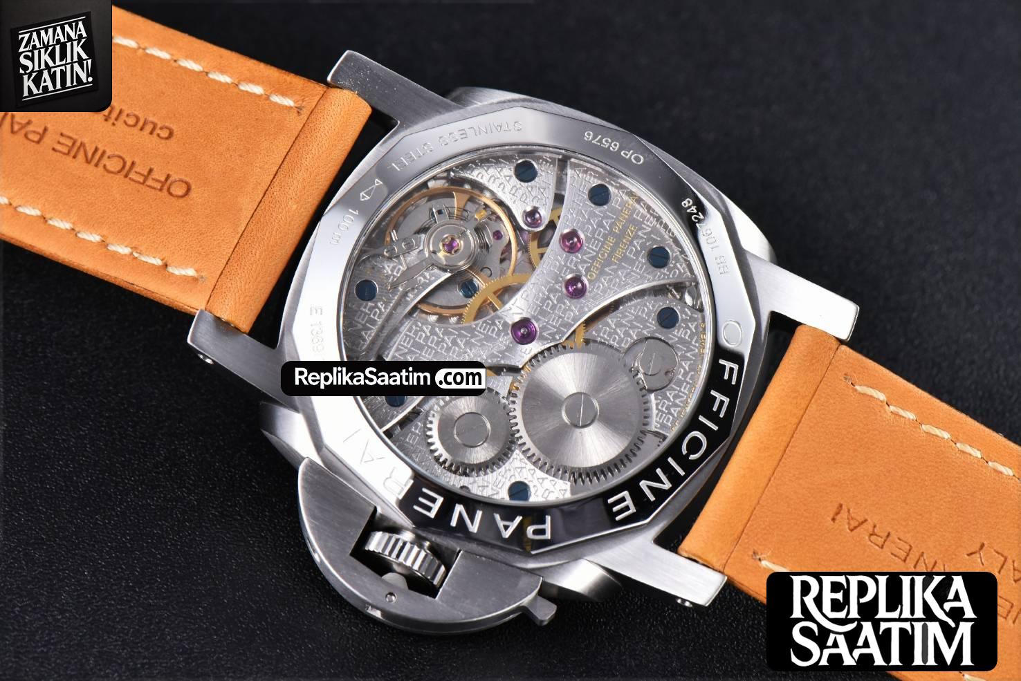 PAM127 47MM  E Luminor 1950 XF Black Dial Brown Leather Strap A6497 -23