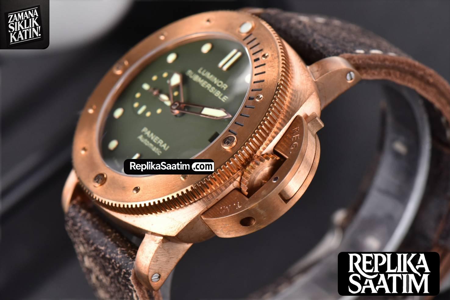 PAM382 Bronzo Submersible VSF 47mm Green Dial Leather Strap P9000 -09