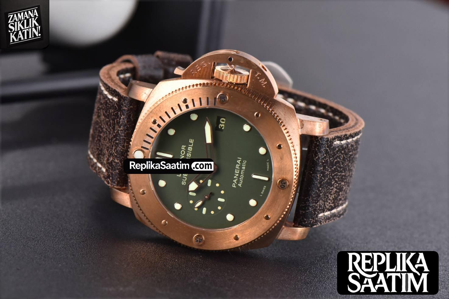 PAM382 Bronzo Submersible VSF 47mm Green Dial Leather Strap P9000 -13