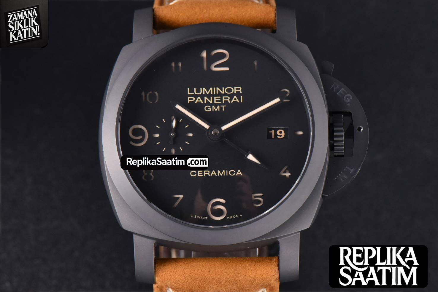 PAM441 Luminor 1950 GMT Ceramic VSF 44mm 3 Days Black DIal Leather Strap P9001 -01