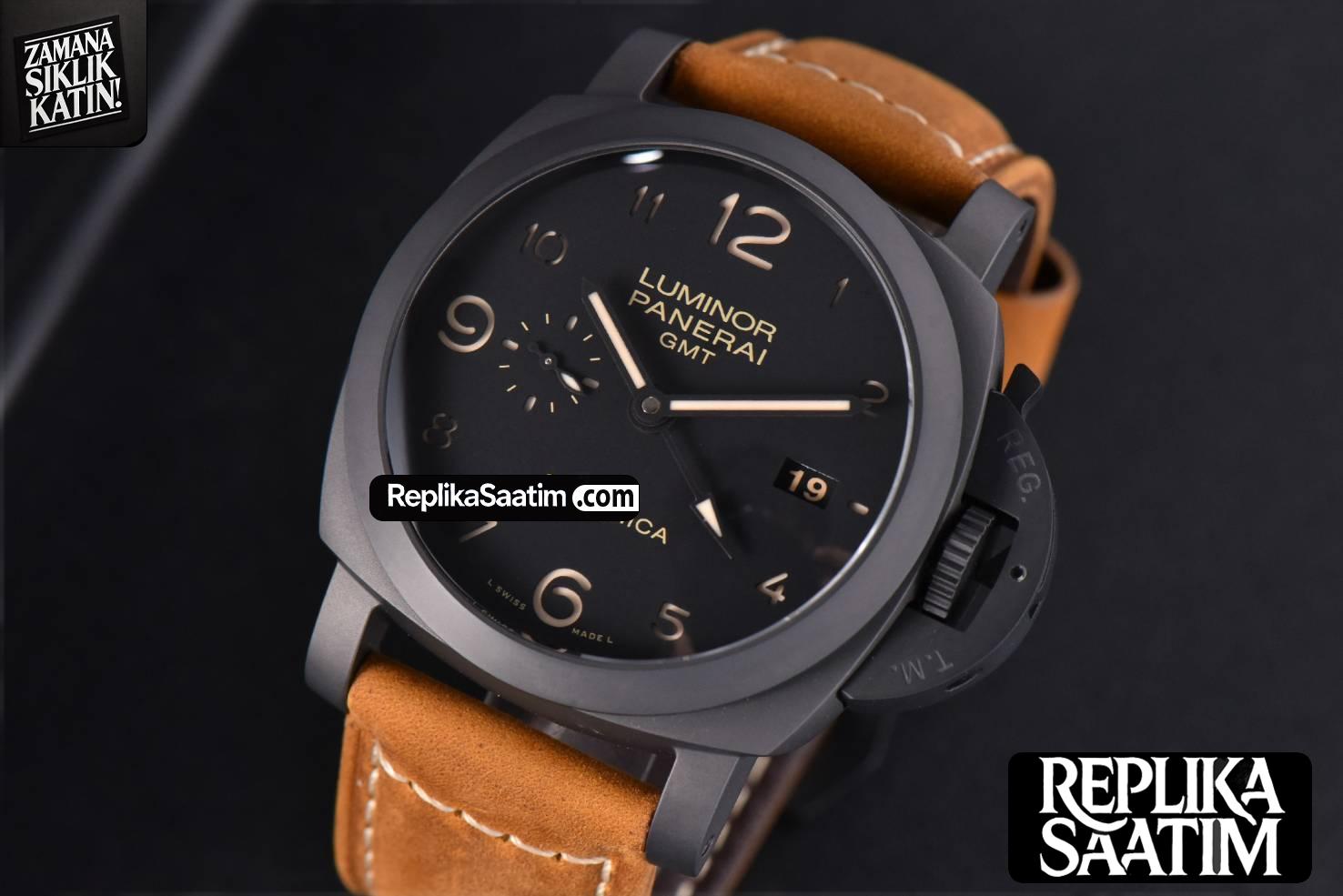 PAM441 Luminor 1950 GMT Ceramic VSF 44mm 3 Days Black DIal Leather Strap P9001 -03