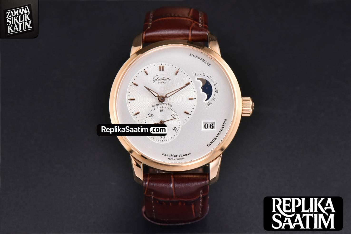 Panomatic Lunar 40mm APSF RG White Dial Brown Leather Strap A23J -02