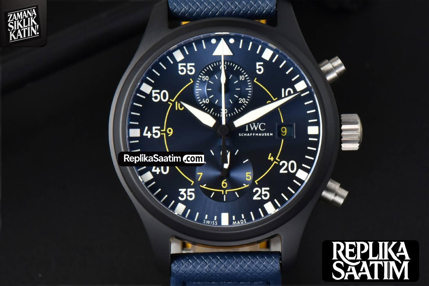 Pilot Chrono Blue Angels Black Ceramic 44mm YLF Blue Diam Blue Leather Strap A7750 -01