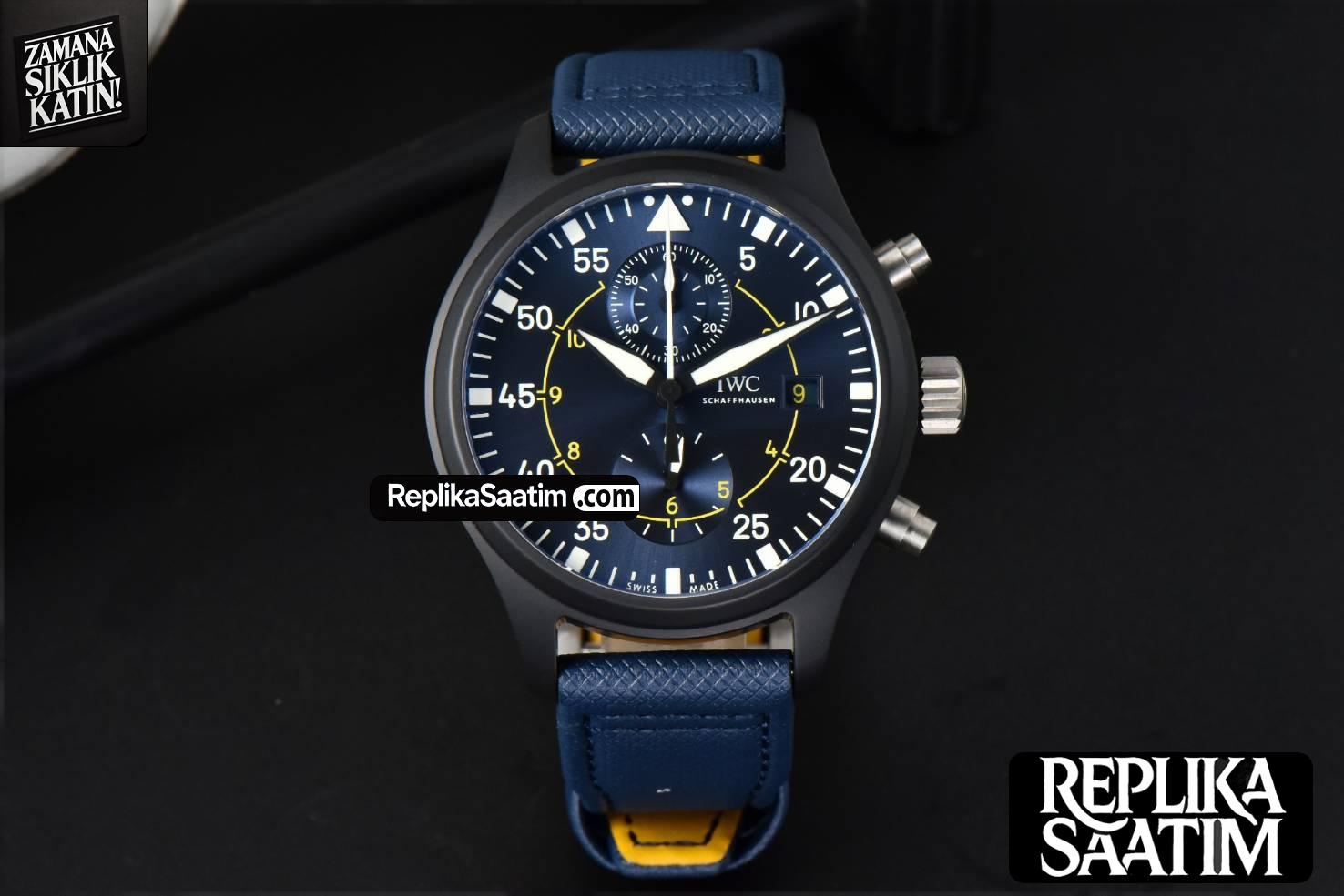 Pilot Chrono Blue Angels Black Ceramic 44mm YLF Blue Diam Blue Leather Strap A7750 -02