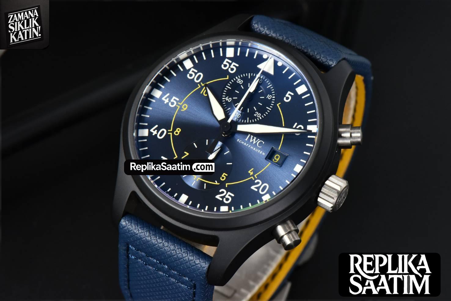 Pilot Chrono Blue Angels Black Ceramic 44mm YLF Blue Diam Blue Leather Strap A7750 -03