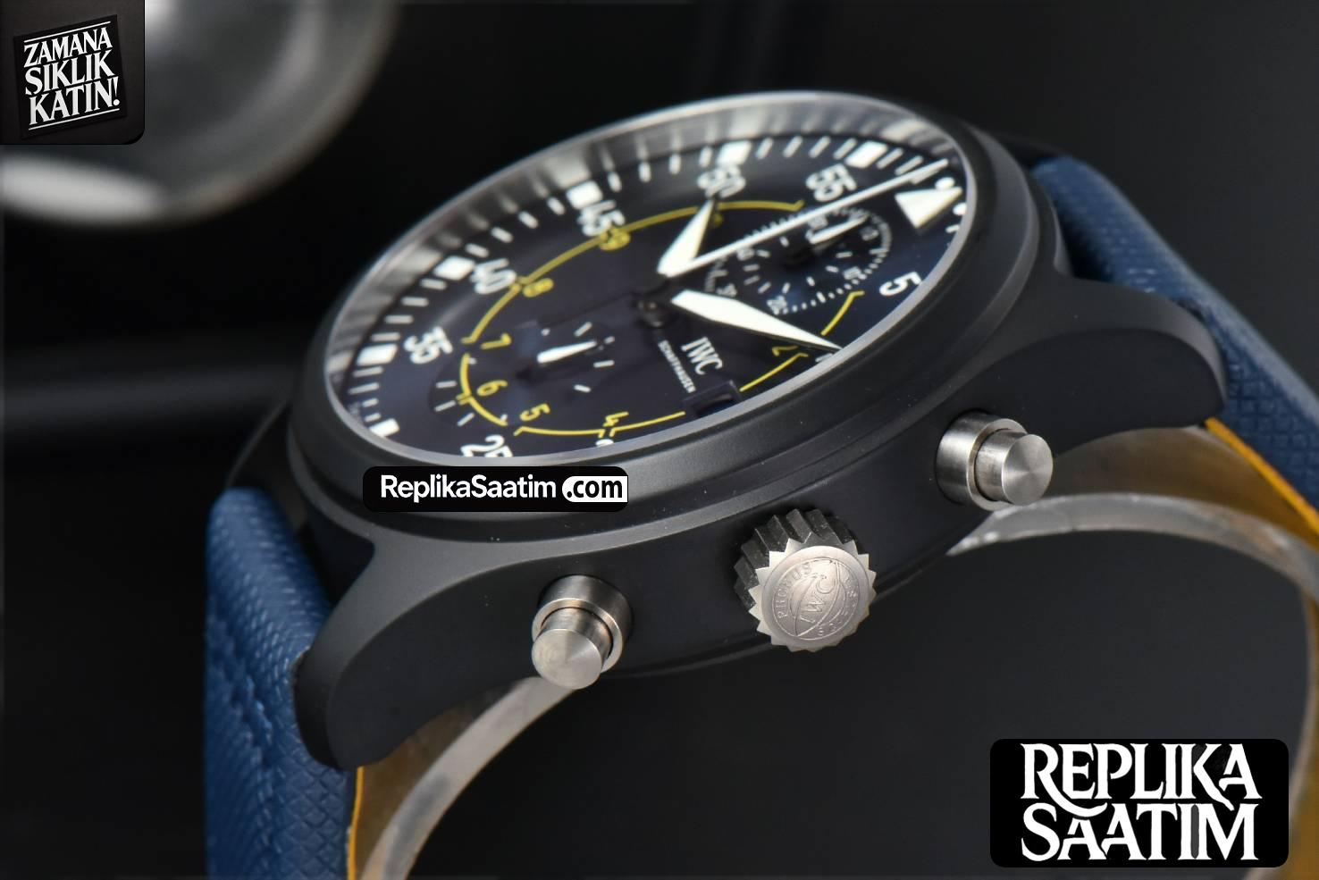 Pilot Chrono Blue Angels Black Ceramic 44mm YLF Blue Diam Blue Leather Strap A7750 -09