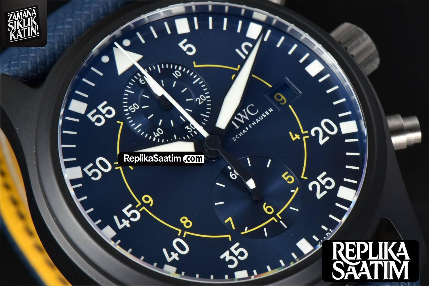 Pilot Chrono Blue Angels Black Ceramic 44mm YLF Blue Diam Blue Leather Strap A7750 -10