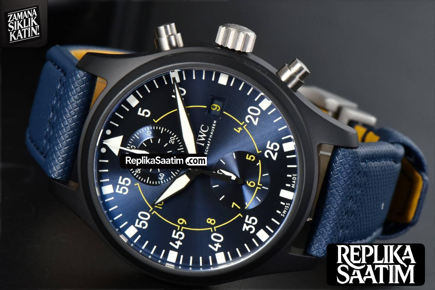 Pilot Chrono Blue Angels Black Ceramic 44mm YLF Blue Diam Blue Leather Strap A7750 -13