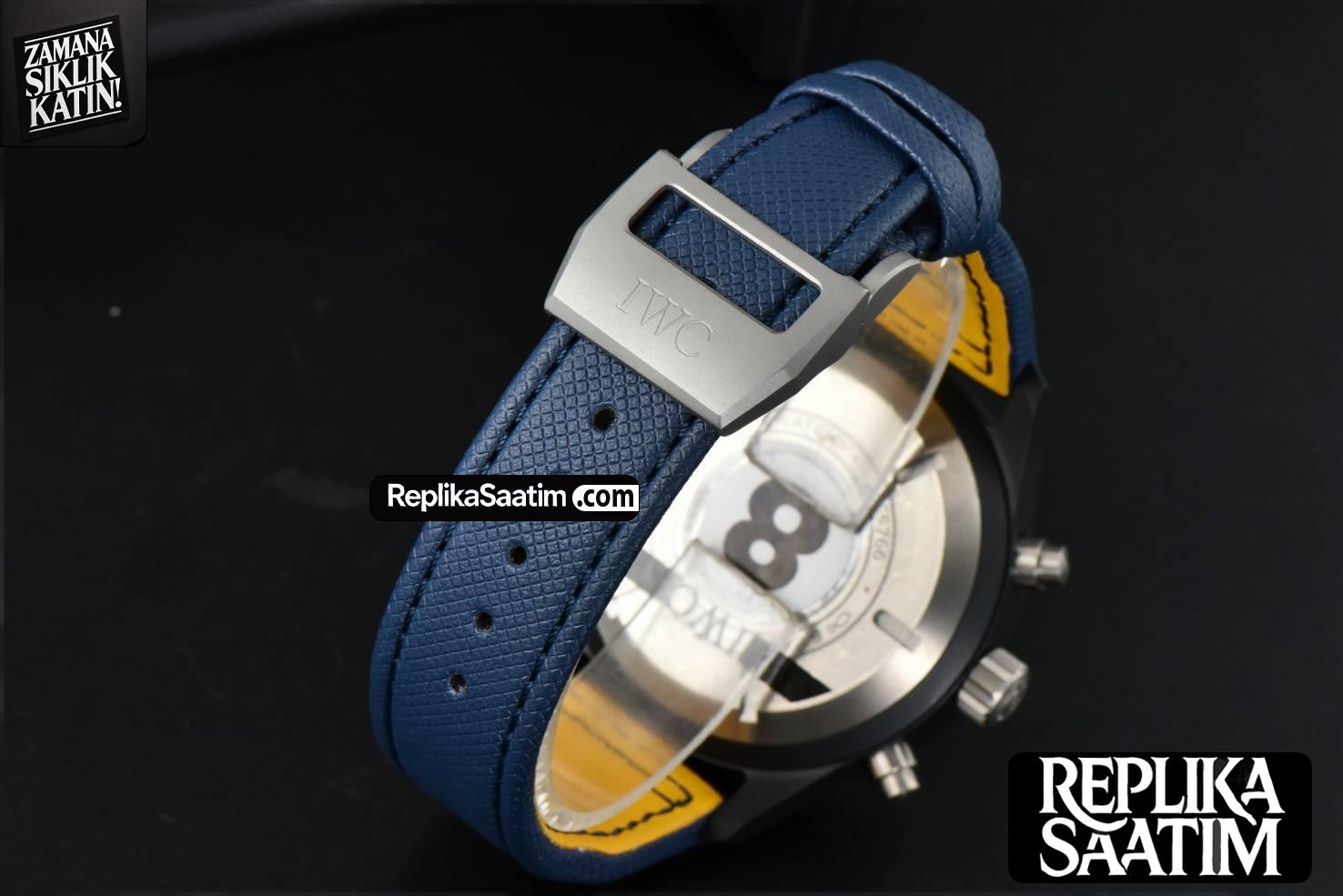 Pilot Chrono Blue Angels Black Ceramic 44mm YLF Blue Diam Blue Leather Strap A7750 -14
