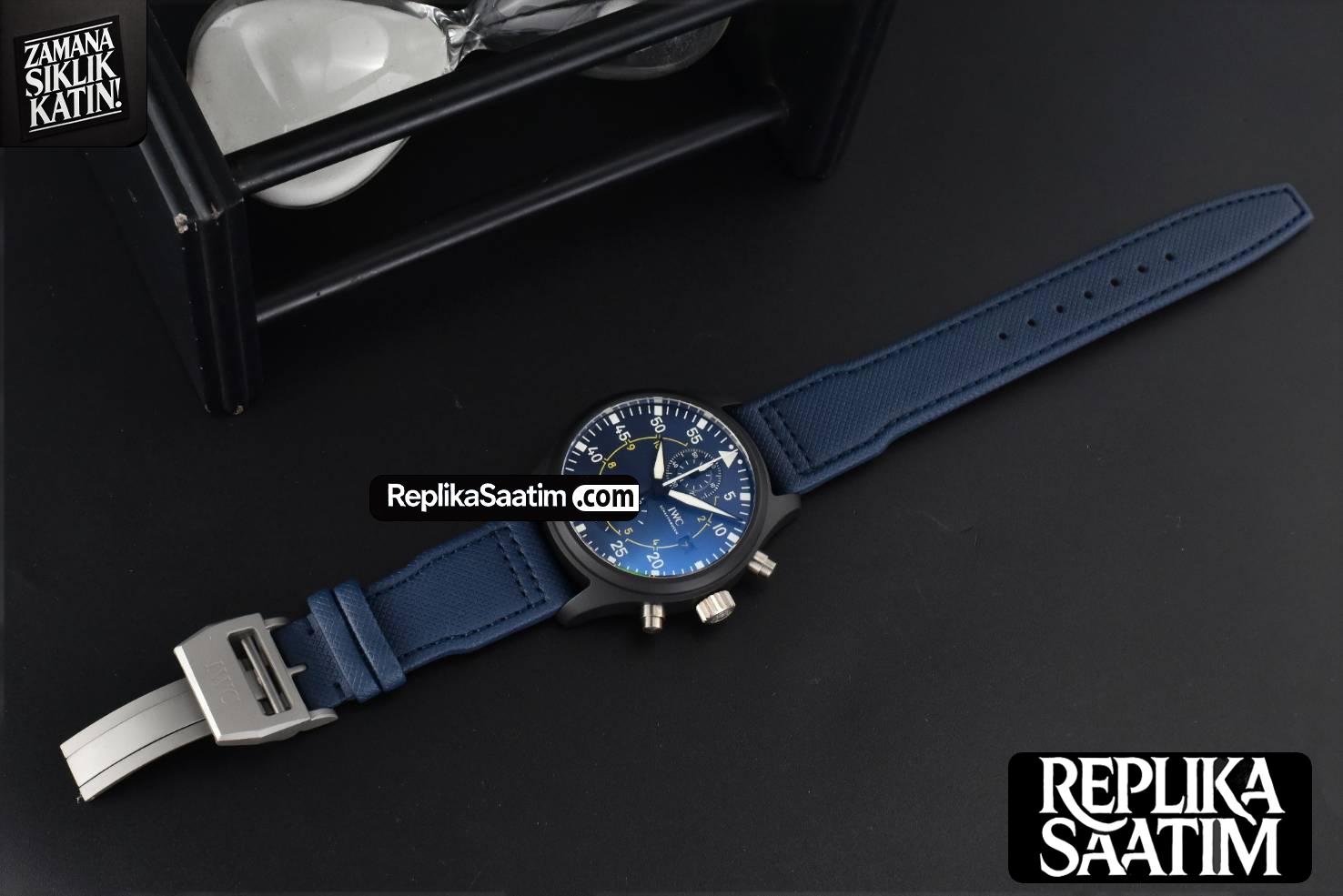 Pilot Chrono Blue Angels Black Ceramic 44mm YLF Blue Diam Blue Leather Strap A7750 -23