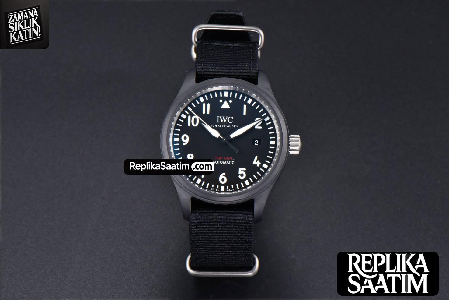 Pilot Top Gun IW326901 ZF 41MM Black Ceramic Black Nylon Strap A32111 -01