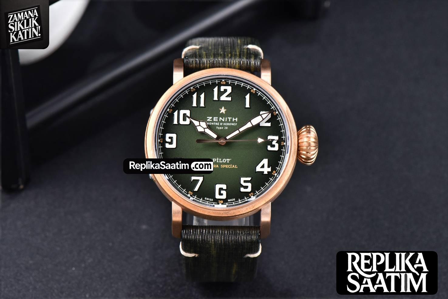 Pilot Type 20 Extra Special Bronze XF 45MM Green Dial Green Leather Strap A2824 -01